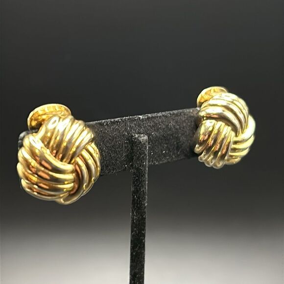 VTG 1980s Christian Dior Germany Ribbed Tripple Love Knot Clip On Earrings - Picture 5 of 7